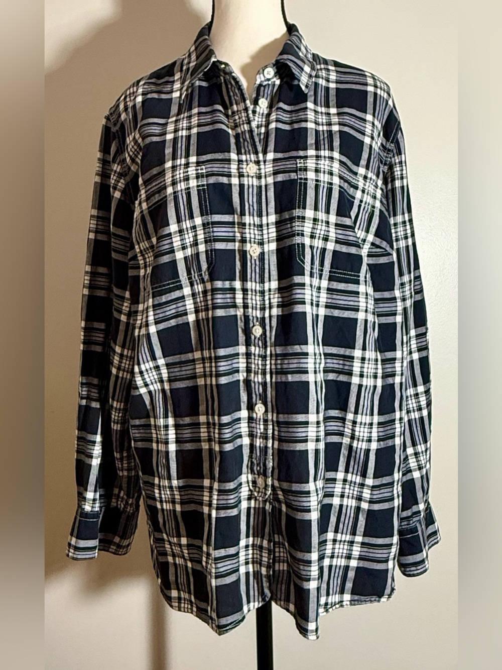 Ralph Lauren Black and White Plaid Button-Up Shirt. 100% Cotton.